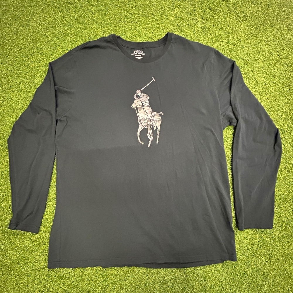 Polo Ralph Lauren Mens XL Black Long Sleeve T-Shirt Camo Big Pony Logo Cotton